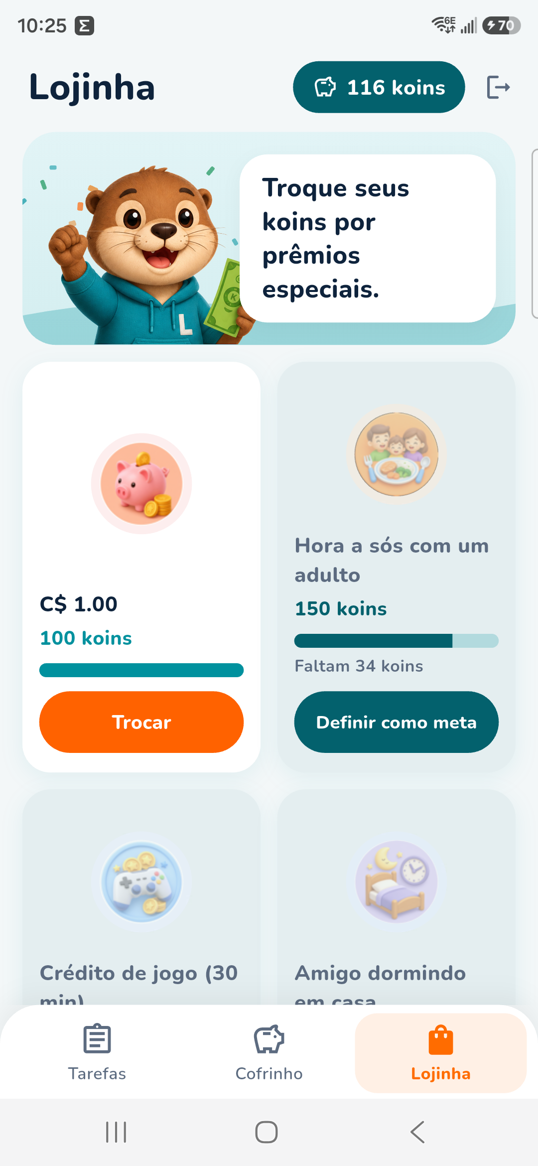 Lojinha da criança: trocar C$ 1,00 ou definir hora a sós como meta
