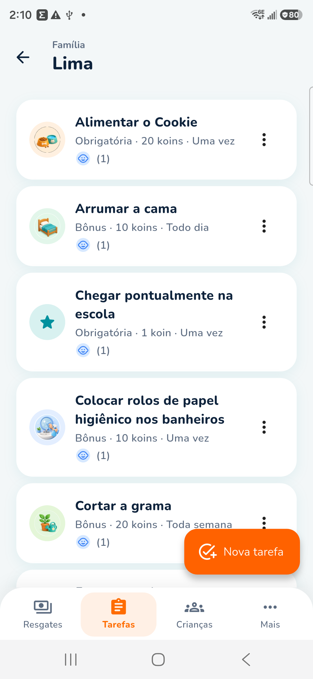 Tarefas da Família Lima no Koin for Kids